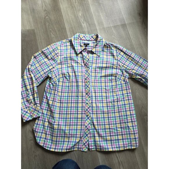 Talbots Plus Womens Multicolor Plaid Button-Down Shirt X Cotton Blend - Picture 3 of 6